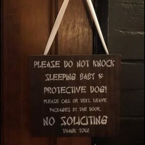Custom Rustic Sleeping Baby Sign,  No Soliciting Door Hanger